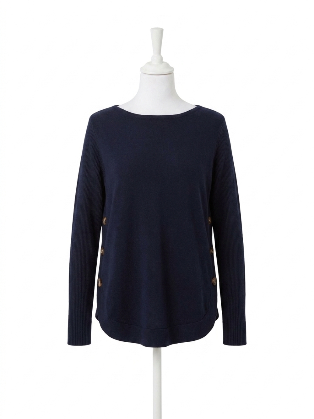 NEW CHARLIE B boat neck sweater with side button detail in navy